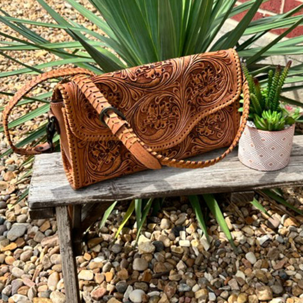 American Darling Flower Tooled Envelope Crossbody – Western Edge, Ltd.