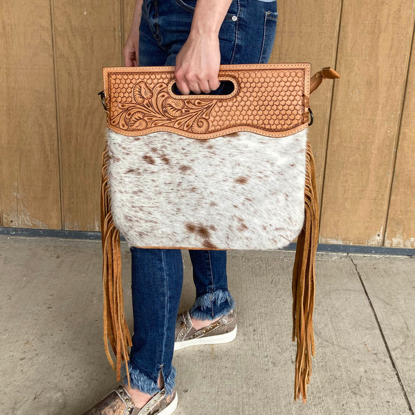 American Darling Brown White Hide and Fringe Purse – Western Edge, Ltd.