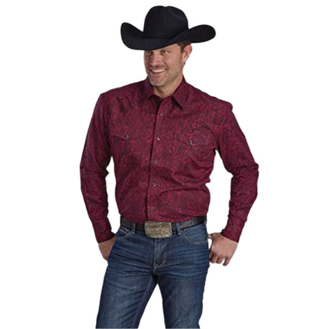 Men's Wine Paisley Long Sleeve Snap Shirt