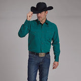 Solid Teal Long Sleeve Snap Shirt with Two Chest Pockets