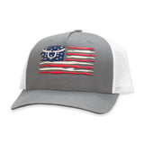 Ropesmart Rubber Solo Steer with American Flag Patch, Medium Grey Crown with White Mesh Snapback