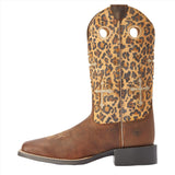 Ariat Round Up Crossroads Tan Leopard Western Boot