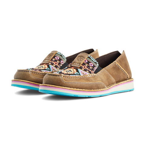 Brown Slip-On with a Neon Aztec Top and Neon Striped Sole