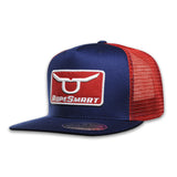 RopeSmart Red & Navy Cap with Solo Steer Patch in White and Red. 5 Panel Flat Visor Snapback