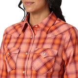 Wrangler Women's Orange Plaid Pearl Snap Long Sleeve