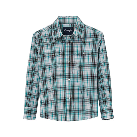 Wrangler Boy's Plaid Wrinkle Resist Pearl Snap