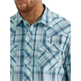 Wrangler Men's Mint & Navy Plaid Snap Shirt