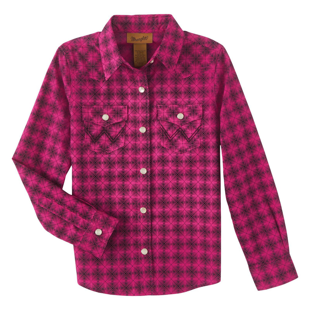 Wrangler Girl's Pink/Black Geo Print Long Sleeve