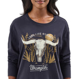 Women's Navy Long Sleeve Steer Skull from Wrangler