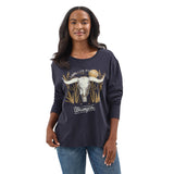 Women's Navy Long Sleeve Steer Skull from Wrangler