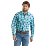 Men's Wrangler Blue and Turquoise Plaid Snap Shirt