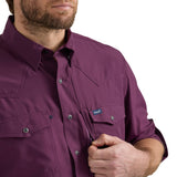 Men's Performance Snap Long Sleeve Solid Shirt in Plum by Wrangler