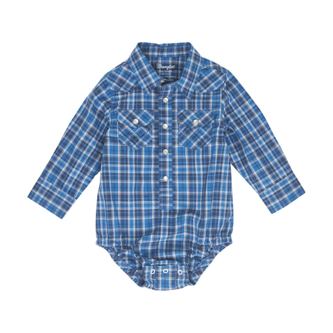 Infant Boy's Blue Plaid Snap Onsie from Wrangler