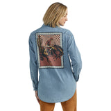 Women's Rodeo Poster Western Snap Long Sleeve Shirt in Light Denim from Wrangler