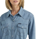 Women's Rodeo Poster Western Snap Long Sleeve Shirt in Light Denim from Wrangler