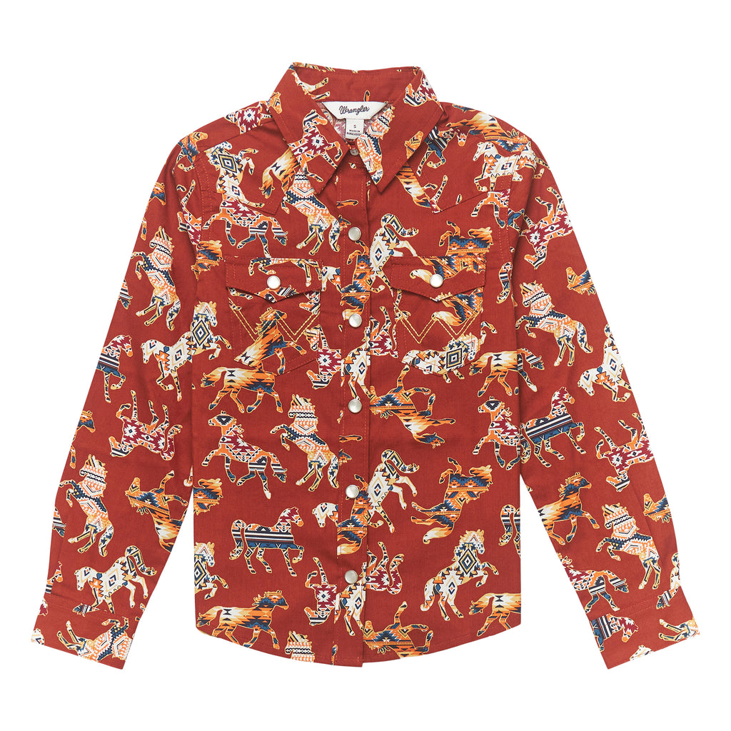 Girl's Red Aztec Horse Long Sleeve by Wrangler