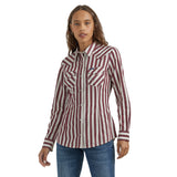 Wrangler Women's Red and White Striped Snap Shirt