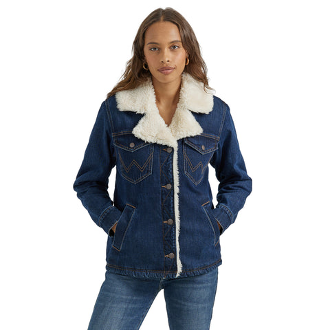 Wrangler Women's Sherpa Lined Dark Denim Coat