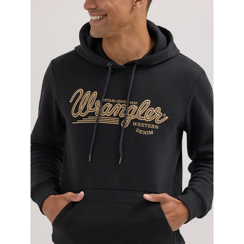 Mens Brown Wrangler Denim Logo Hoodie Front view