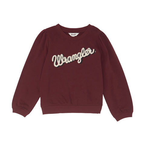 Burgundy crew neck sweatshirt with wrangler logo