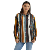 Multi Striped Long Sleeve Western Shirt with Snaps and Two Chest Pockets