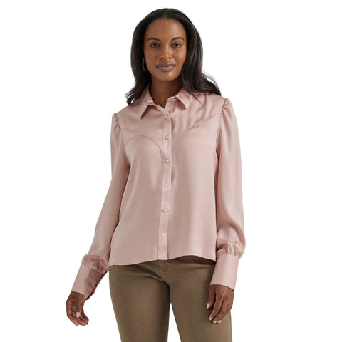 Wrangler Women's Pink Satin Western Shirt