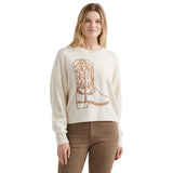 Wrangler Cream Sweater Embroidered Brown Boot Front View