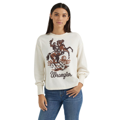 White Waffle Thermal Long Sleeve with Bucking Broc Graphic