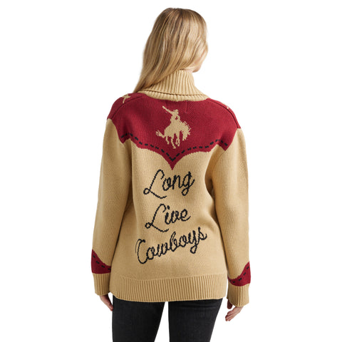 Long Live Cowboys embroidered Cardigan with Bronc Rider Silhouette. Back View