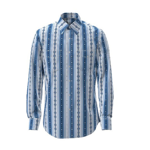 Blue Aztec Striped Long Sleeve Snap Shirt