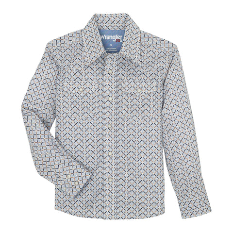 Blue/Brown Geo Diamond Print Long Sleeve Snap Shirt