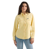 Pale Yellow Long Sleeve Snap Shirt with Two Chest Pockets and Back Yoke