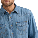 Wrangler Men's Light Wash Denim Snap Long Sleeve Shirt