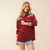 Main Strip Maroon Aztec Corduroy Shacket