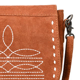 American Darling Chocolate Roughout Boot Stich Leather Crossbody