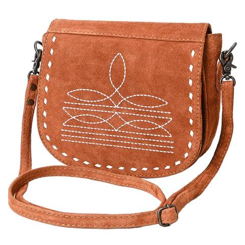 American Darling Chocolate Roughout Boot Stich Leather Crossbody