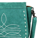 American Darling Turquoise Roughout Boot Stich Leather Crossbody