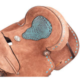 Double T Roughout with Turquoise Gator Seat Barrel Style Saddle