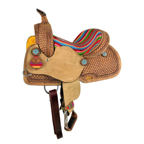 Double T Youth Hard Seat with Wool Serape Accents Western Saddle