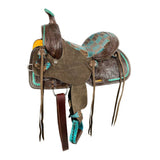 Double T Youth Teal Gator Patchwork Barrel Style Saddle