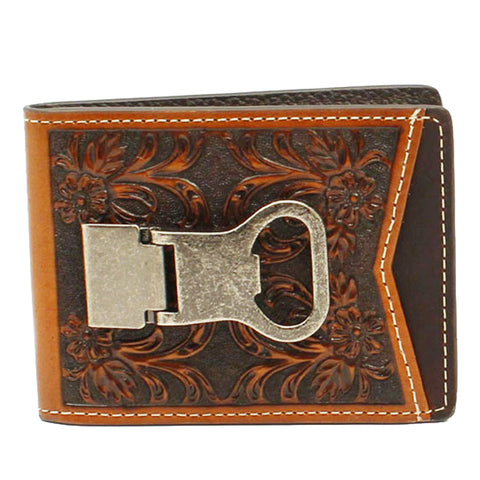 Men's Floral Tooled Money Clip Bottle Opener Wallet by Nocona