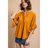 Gigio Usa Women's Solid Ruffle Bell Sleeve Top