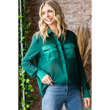 First Love Women's Hunter Green Sheer Pocket Long Sleeve