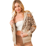 Blue B Women's Brown Aztec Zip Up Hooded Sweater Jacket