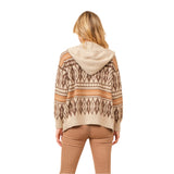 Blue B Women's Brown Aztec Zip Up Hooded Sweater Jacket