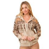 Blue B Women's Brown Aztec Zip Up Hooded Sweater Jacket