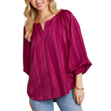 Umgee USA Women's Stripe Satin Bubble 3/4 Sleeve