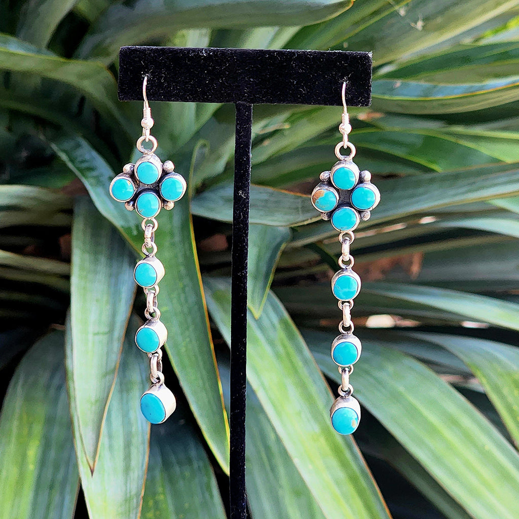 Native AMerican Made 7 stone Kingman turquoise earrings made by artist Randy Boyd 