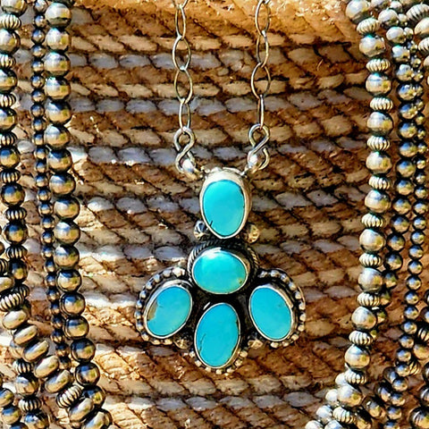 5 stone kingman turquoise  necklace set in unique setting 