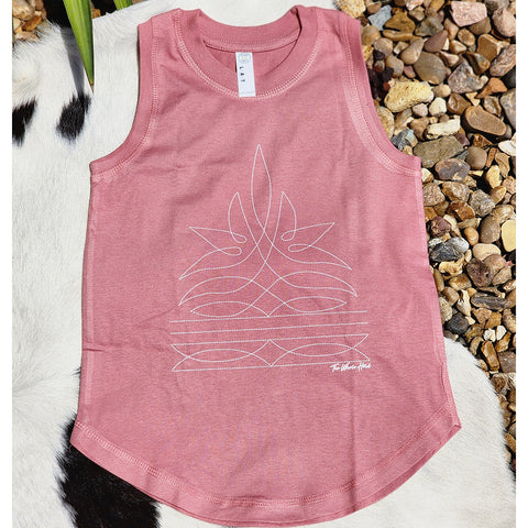 Girl's Pink tank top with boot stitch pattern on the front 